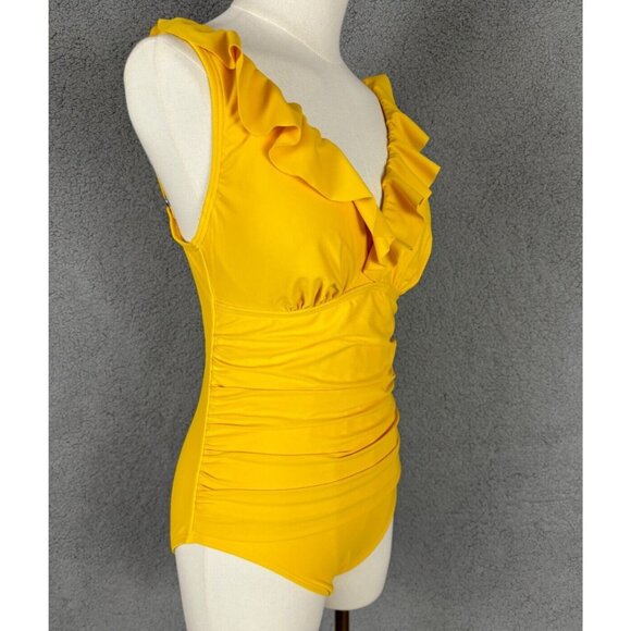 DKNY Women's Ruffle Plunge Underwire Tummy Control One-Piece Swimsuit 8 NWT's. - Picture 3 of 8